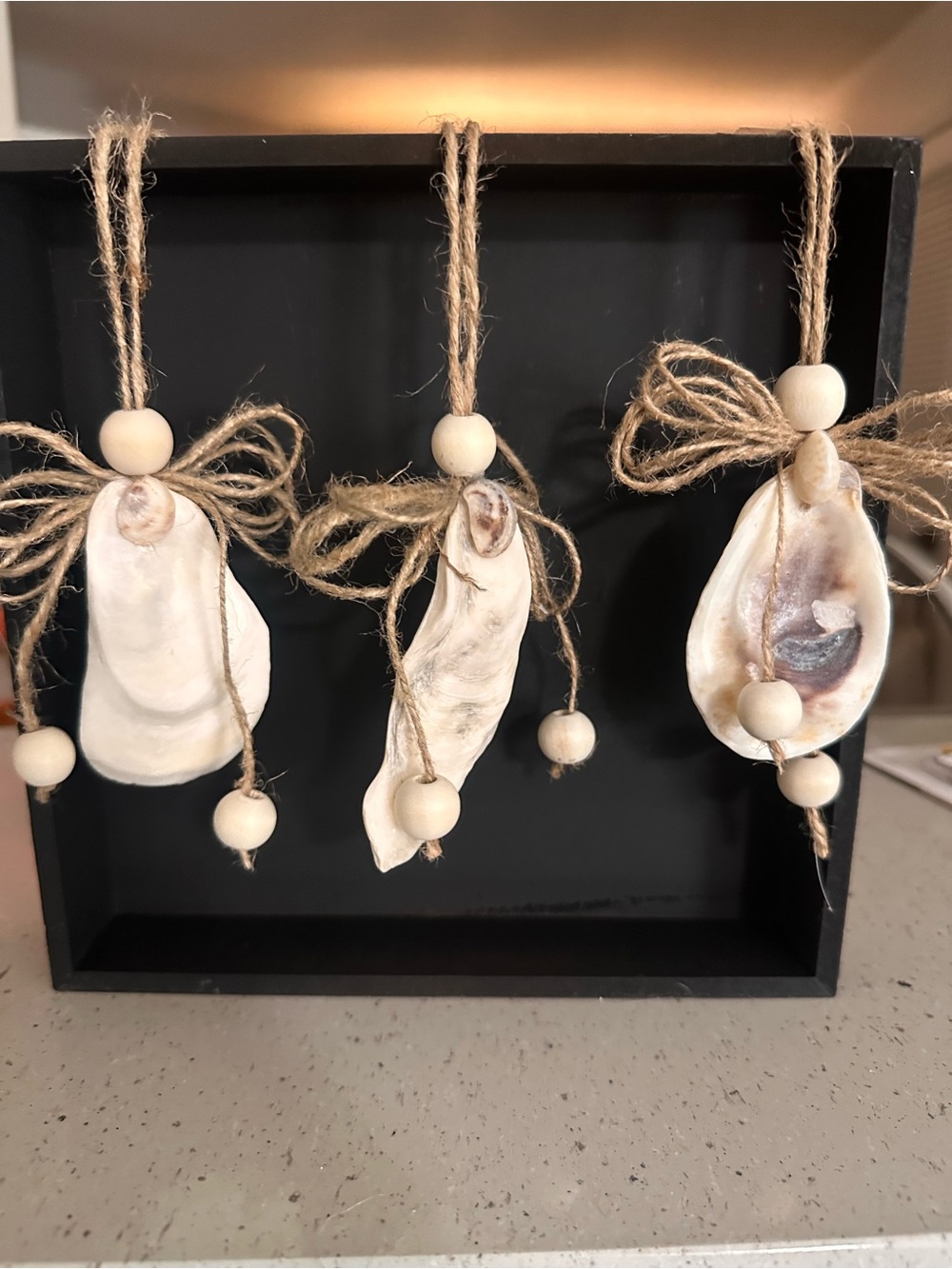 Triple Shell Hanging Ornaments with Jute and Wood Beads